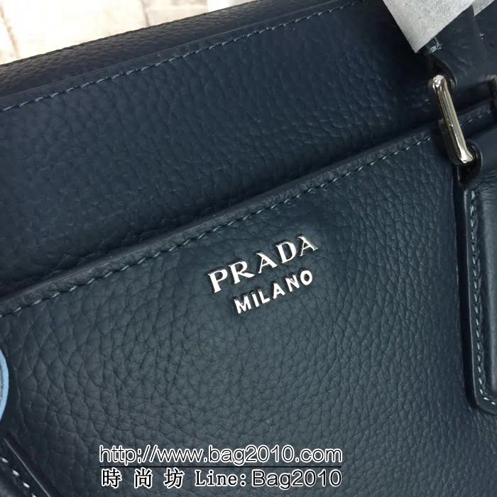 普拉達PRADA原單 全網最新款 2VE363-2FA藍色荔枝紋皮 P家爆款男士商務手提包 PHY1357
